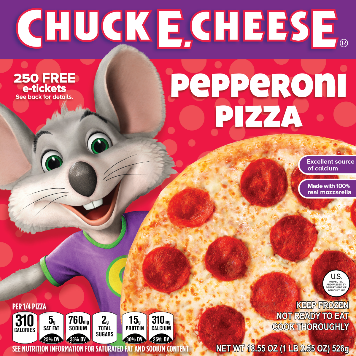 slide 1 of 4, Chuck E Cheese Pepperoni Pizza, 18.55 oz