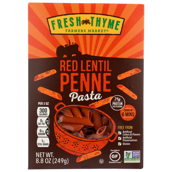 slide 1 of 1, Fresh Thyme Red Lentil Penne Pasta, 8.8 oz