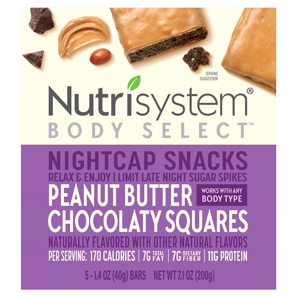 slide 1 of 1, Nutrisystem Body Select Nightcap Snacks Peanut Butter Chocolatey Squares, 5 ct