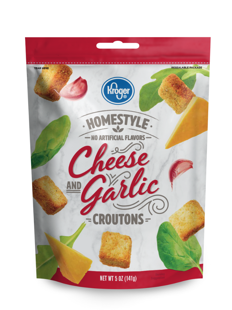 slide 1 of 2, Kroger Homestyle Cheese & Garlic Croutons, 5 oz