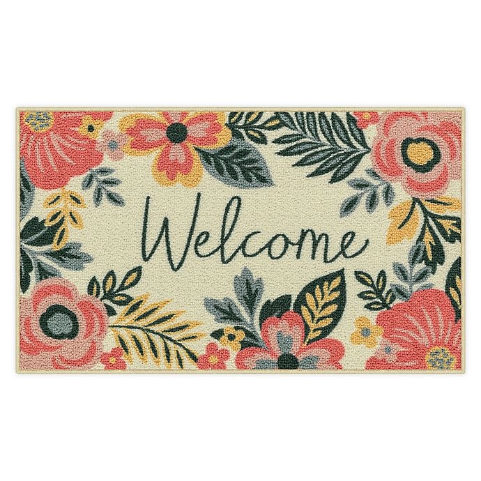 slide 1 of 7, Maples Spring Print Welcome'' Accent Rug'', 20 in x 34 in