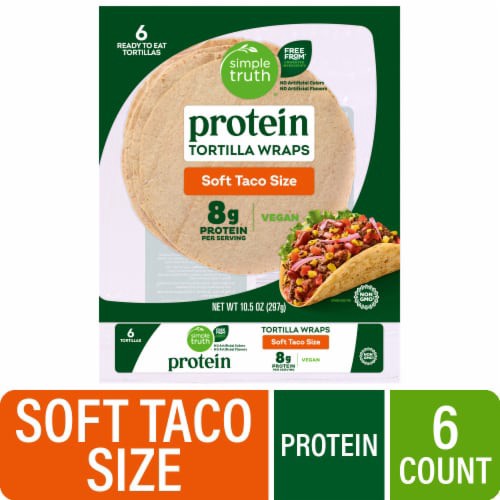 slide 1 of 1, Simple Truth® Protein Soft Taco Size Tortilla Wraps, 6 ct; 10.5 oz