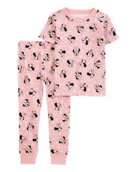 Carter's Toddler Minnie Mouse Print Cotton Blend 2-Piece Pajamas Pink 2T