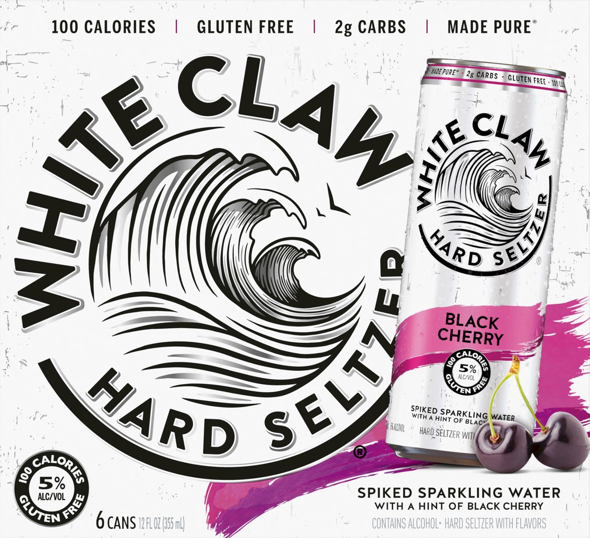 slide 1 of 6, White Claw 6 Pack Spiked Black Cherry Hard Seltzer 6 ea, 6 ct; 12 oz