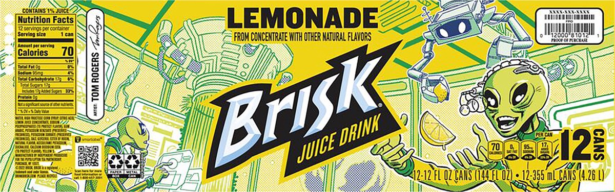 slide 9 of 9, Brisk Lemonade, 12 ct; 12 fl oz
