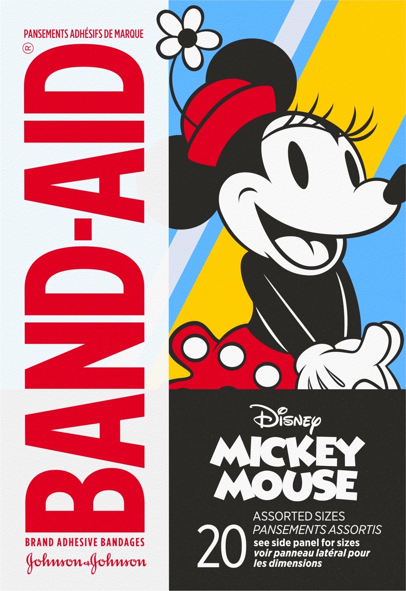 slide 11 of 11, BAND-AID Adhesive Bandages for Minor Cuts & Scrapes, Wound Care Featuring Disney's Mickey Mouse, Fun Bandages for Kids and Toddlers, Assorted Sizes, 20 Count, 20 ct