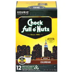 Chock Full O' Nuts Medium Roast Colombian Coffee 12 K-Cup Pods