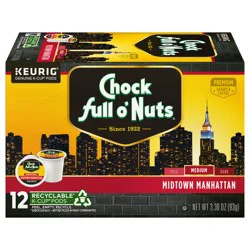 Chock Full O' Nuts Arabica Premium Medium Midtown Manhattan Coffee 12 ct K-Cup Pods