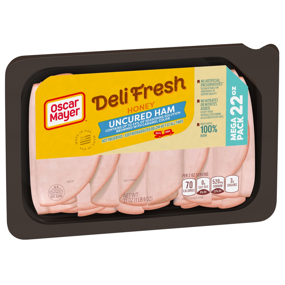 slide 5 of 9, Oscar Mayer Deli Fresh Honey Uncured Sliced Ham Deli Lunch Meat Mega Pack, 22 oz Package, 22 oz