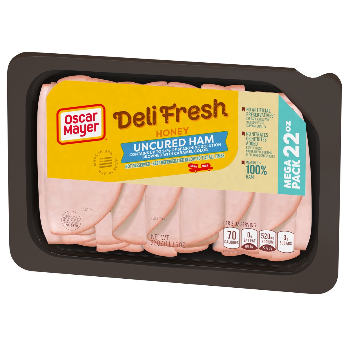 slide 3 of 9, Oscar Mayer Deli Fresh Honey Uncured Sliced Ham Deli Lunch Meat Mega Pack, 22 oz Package, 22 oz