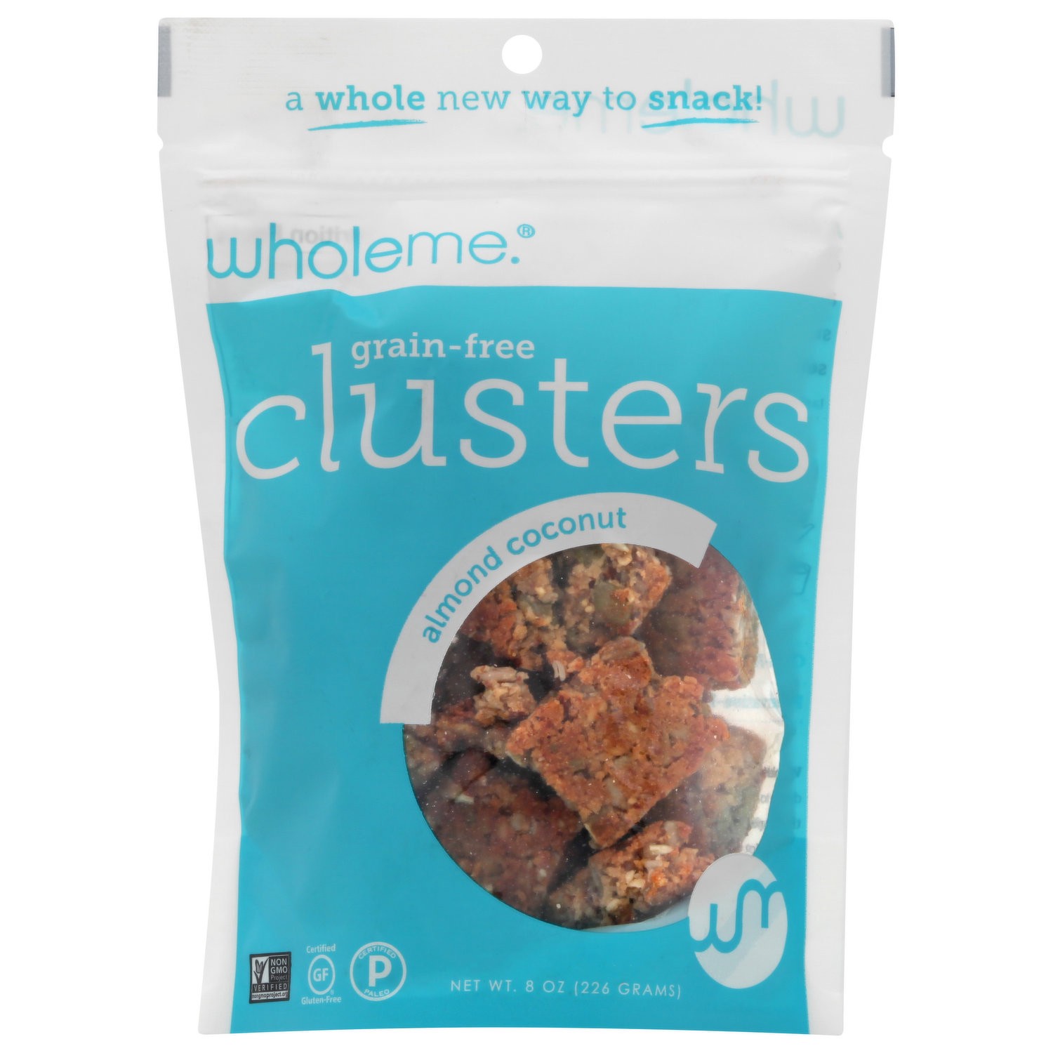 slide 1 of 8, WholeMe Clusters 8 oz, 8 oz