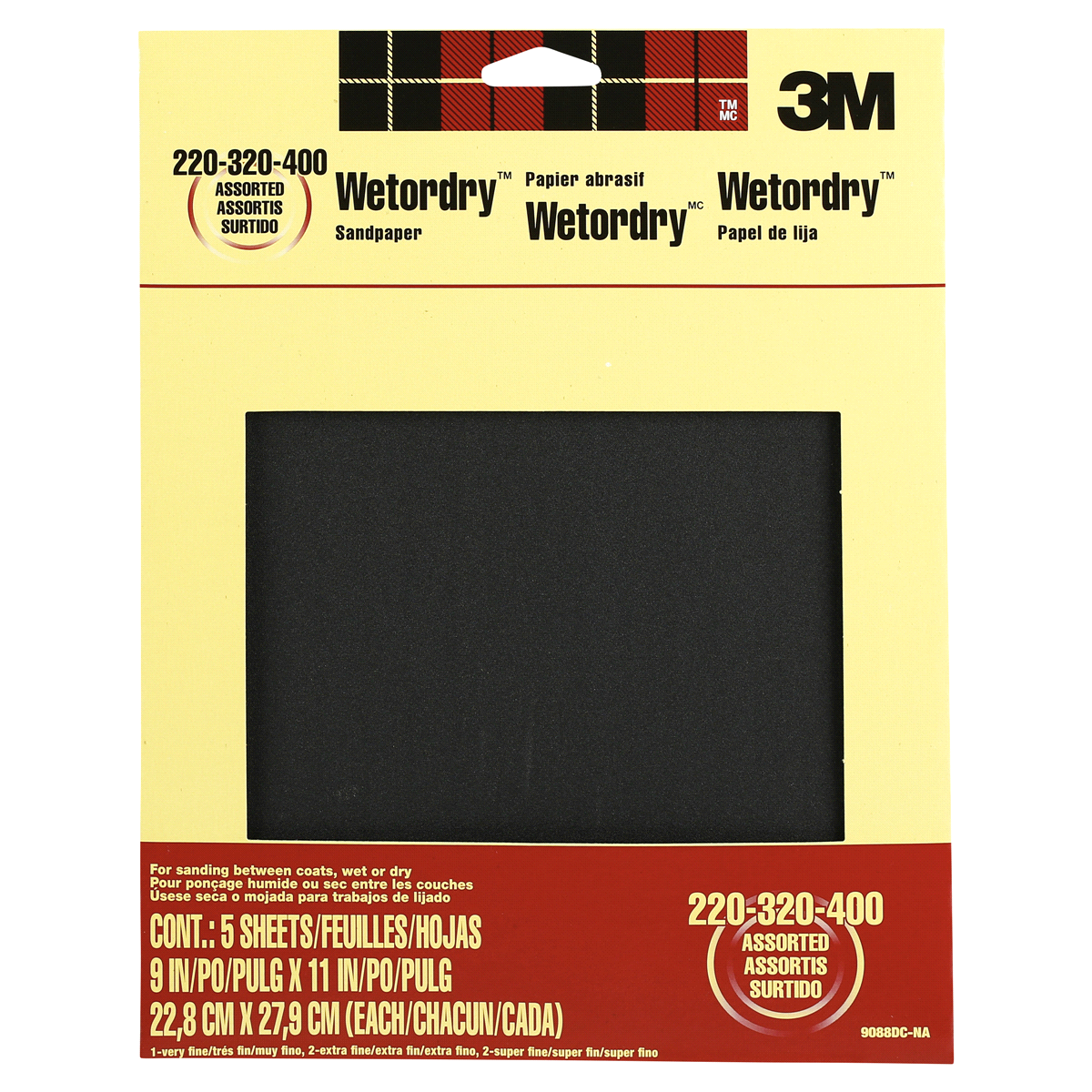 slide 1 of 1, 3M Wetordry Sandpaper, 9 inch x 11 inch, Assorted Grits, 5 Sheets/Pack, 5 ct