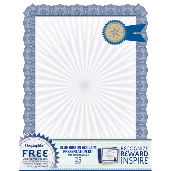 slide 1 of 1, Geographics 30% Recycled Blank Parchment Certificates, Blue, 25 ct