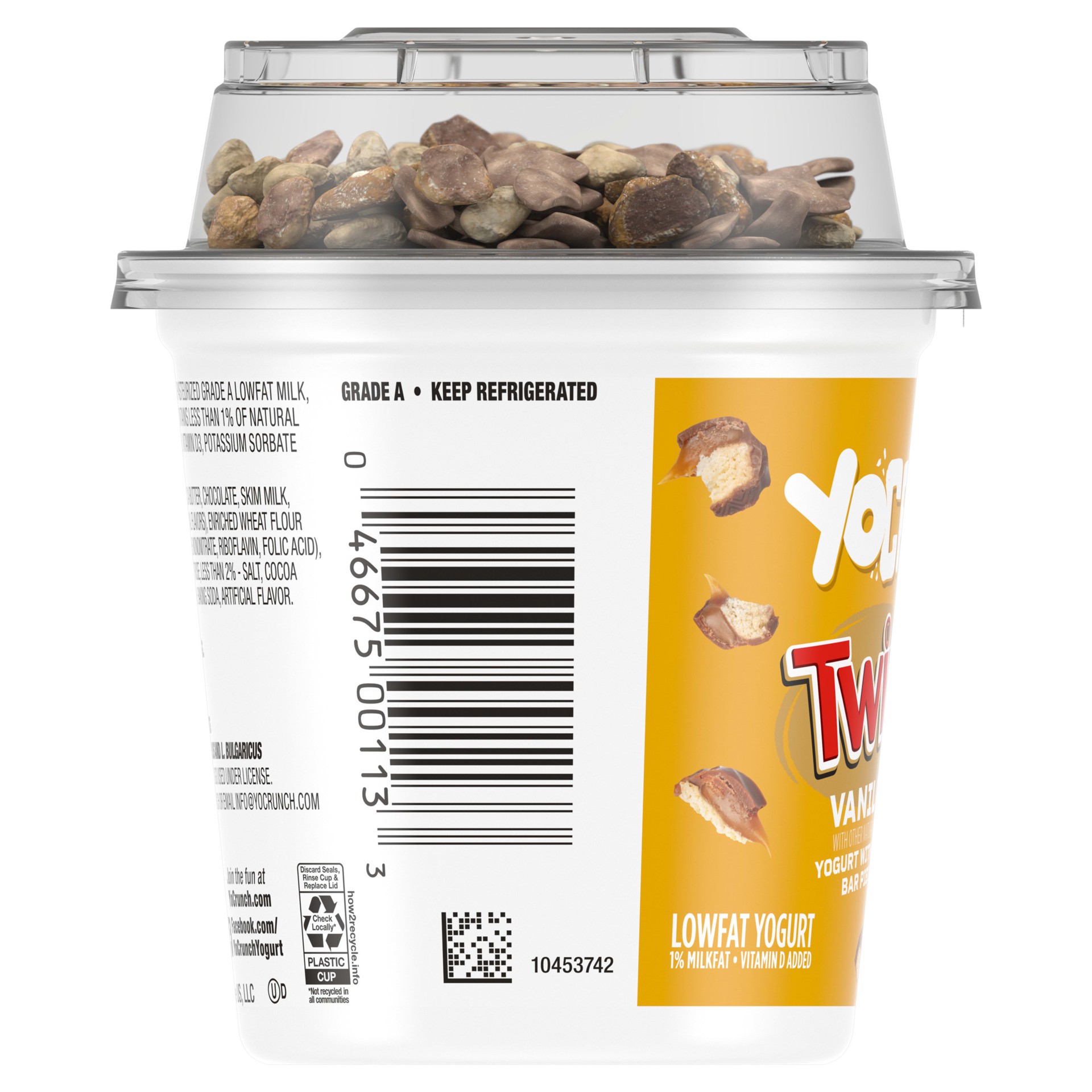 slide 3 of 5, YoCrunch Low Fat Vanilla Yogurt with Twix Candy Pieces, 6 oz., 6 oz