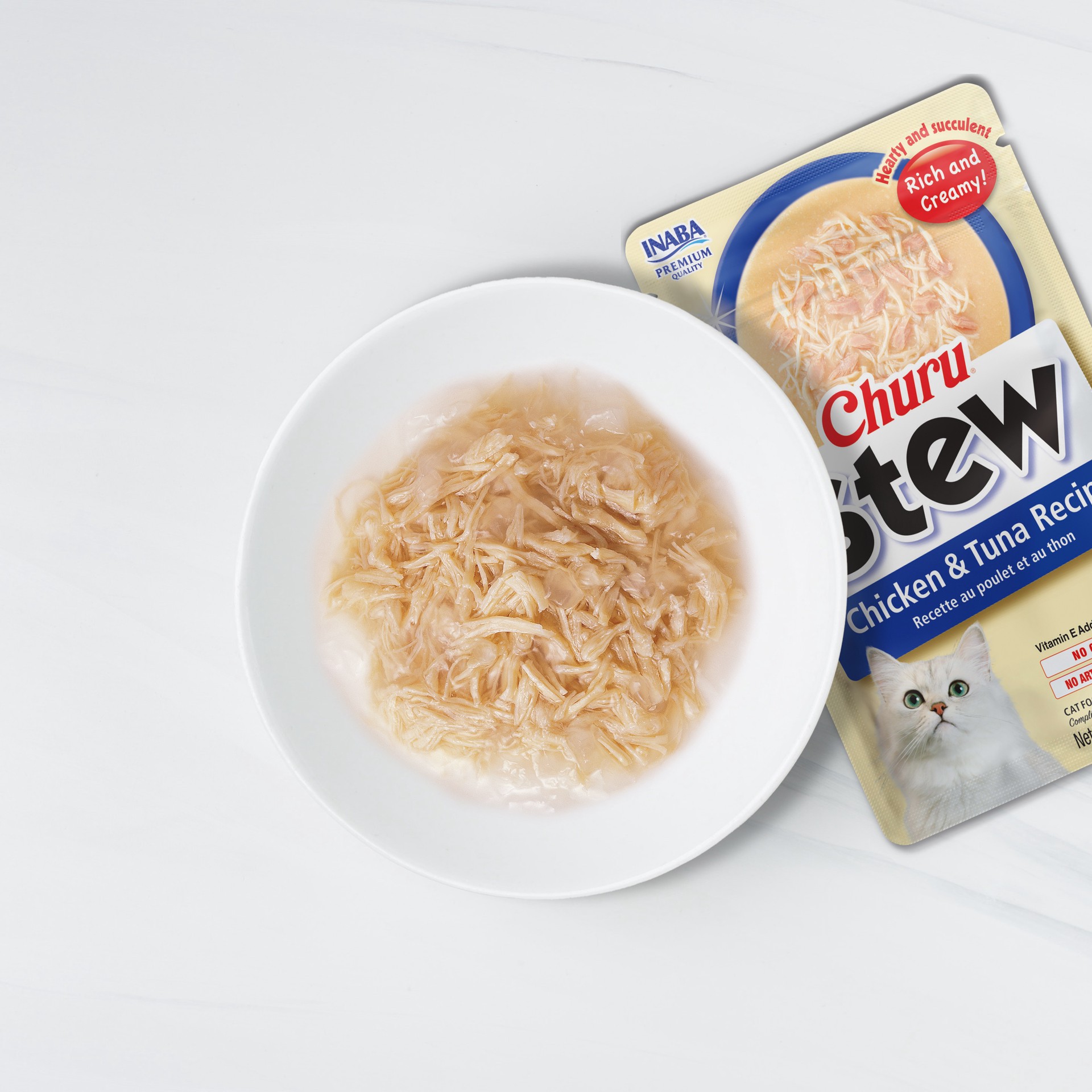 slide 6 of 8, Churu Stew Chicken Recipe/Chicken & Tuna Recipe Cat Food Complement 5 - 1.05 oz Pouches, 5 ct