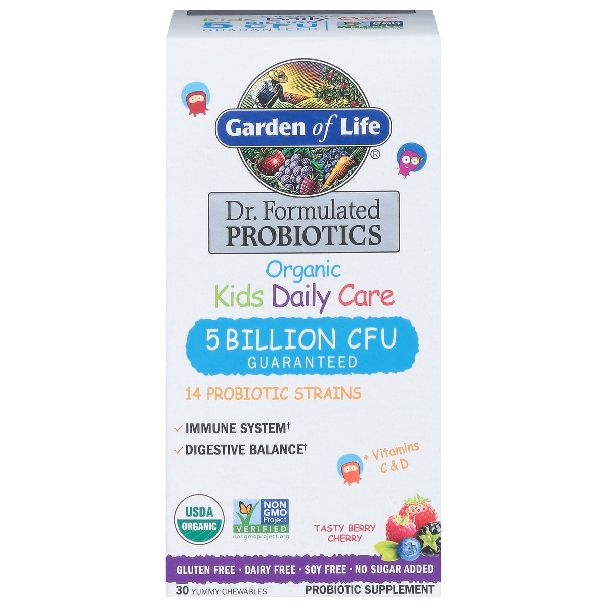 slide 1 of 9, Garden of Life Organic Kids Daily Care Berry Cherry Flavor Probiotic Chewables, 30 ct