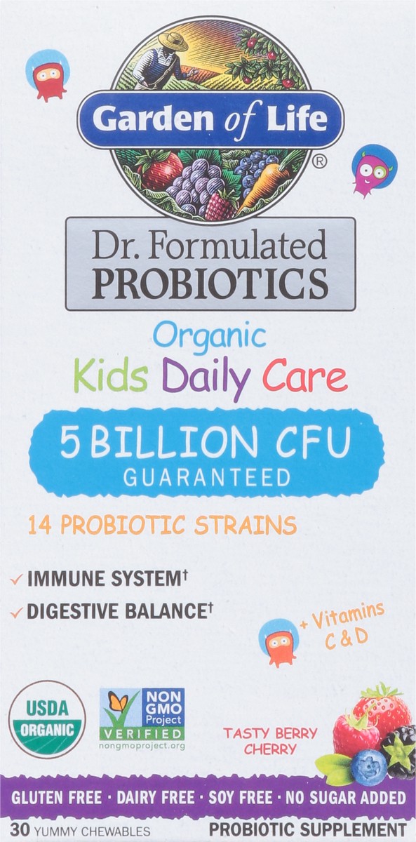 slide 6 of 9, Garden of Life Organic Kids Daily Care Berry Cherry Flavor Probiotic Chewables, 30 ct