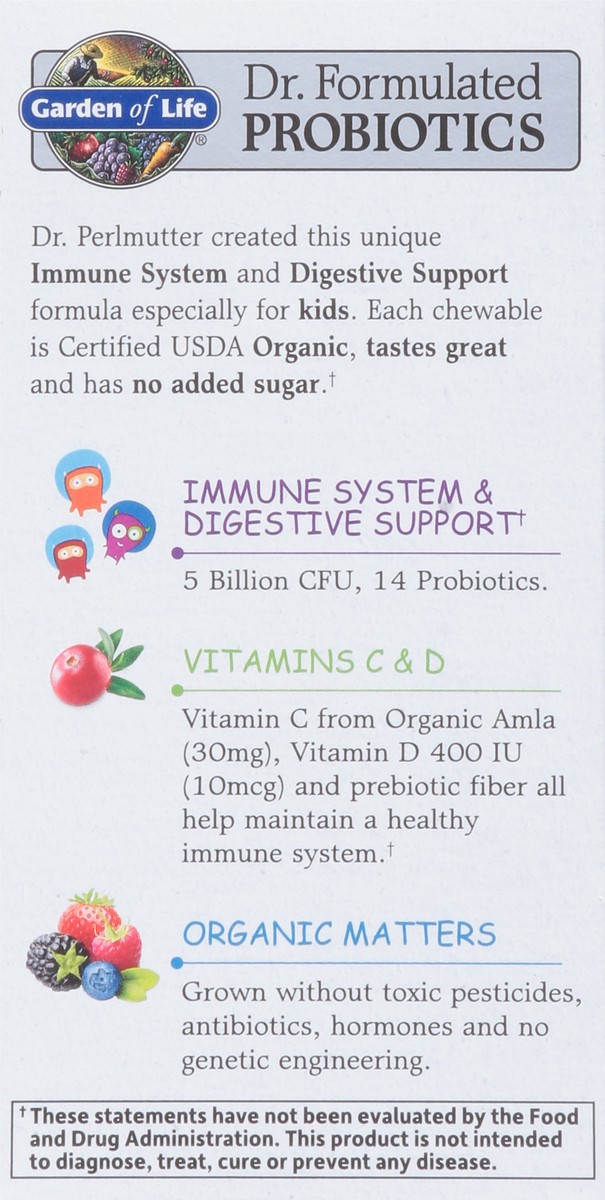 slide 7 of 9, Garden of Life Organic Kids Daily Care Berry Cherry Flavor Probiotic Chewables, 30 ct