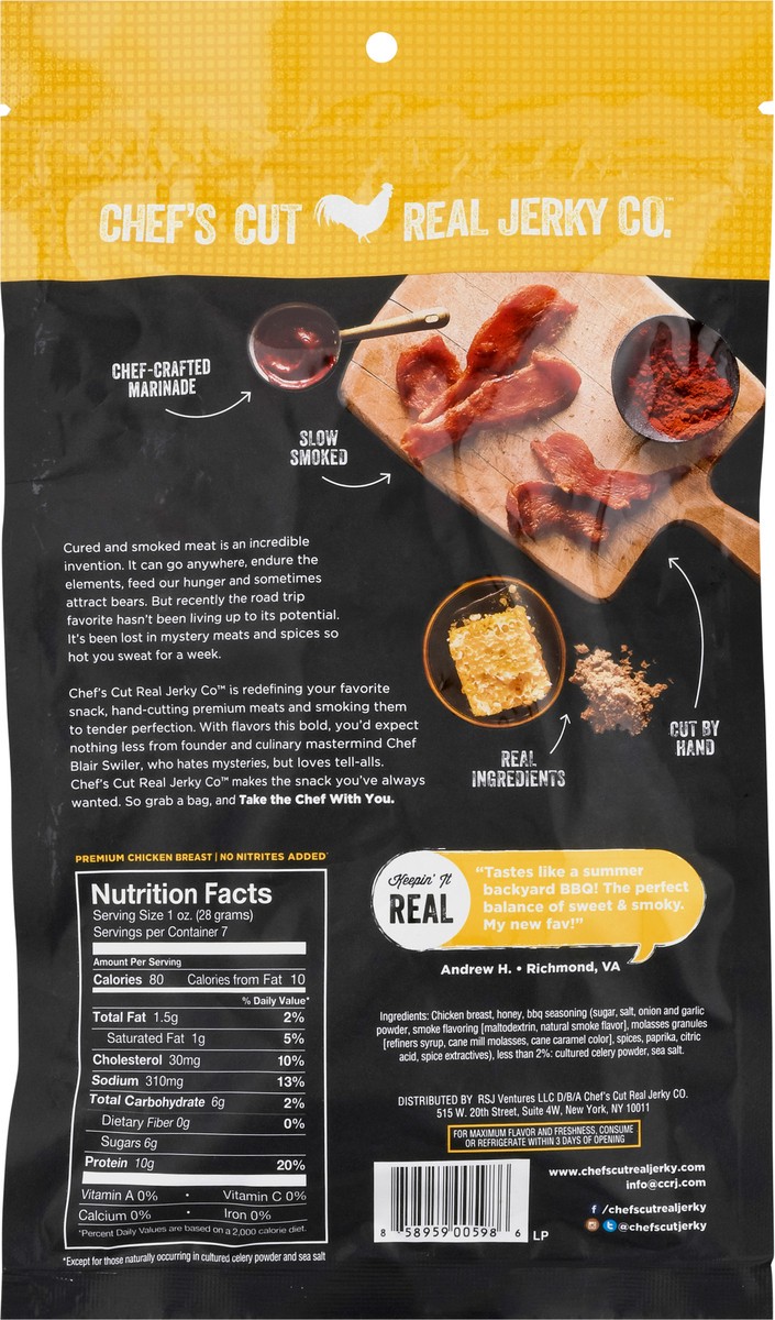 slide 3 of 12, Chef's Cut Real Jerky Co. Smoked Honey Barbecue Chicken Breast 7 oz, 7 oz