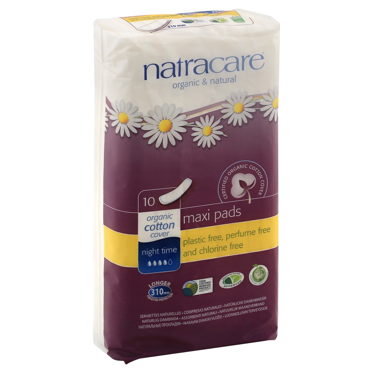 slide 5 of 11, Natracare Night Time Maxi Pads, 10 ct