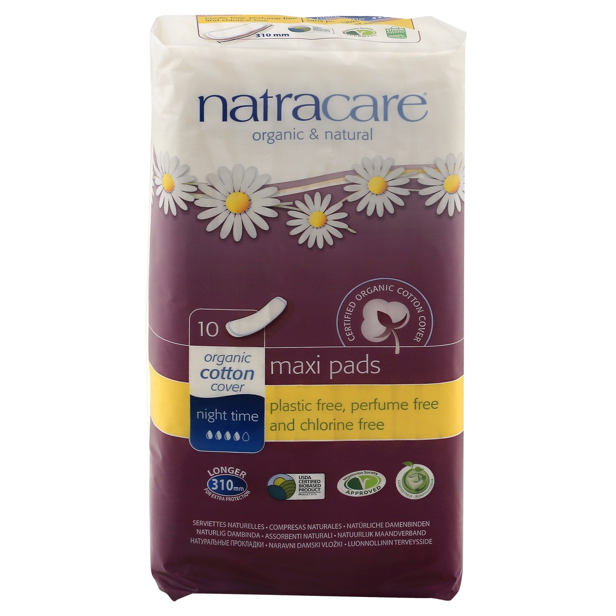 slide 1 of 1, Natracare Night Time Maxi Pads, 10 ct