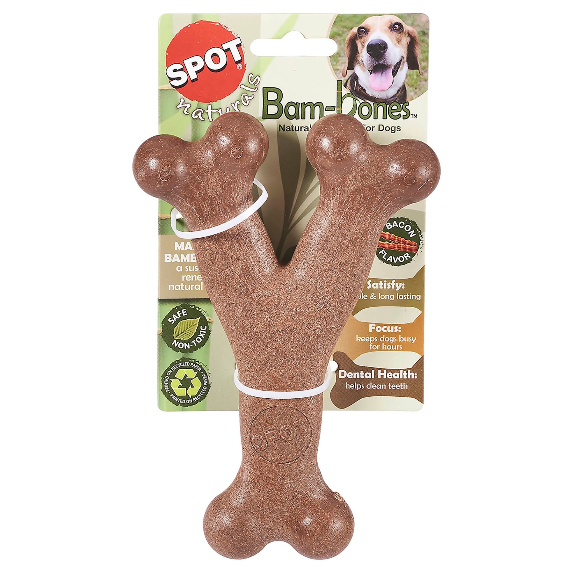 slide 1 of 1, Spot Naturals Bam-bone Wishbone Bacon Flavored Dog Chew Toy, MED