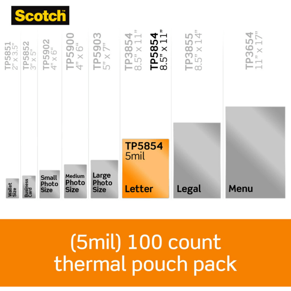 slide 7 of 10, Scotch Letter Size Thermal Laminating Pouches, 5 mil, 11 1/2 x 9, 100 ct