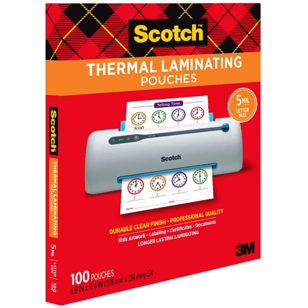slide 5 of 10, Scotch Letter Size Thermal Laminating Pouches, 5 mil, 11 1/2 x 9, 100 ct