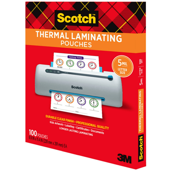 slide 2 of 10, Scotch Letter Size Thermal Laminating Pouches, 5 mil, 11 1/2 x 9, 100 ct