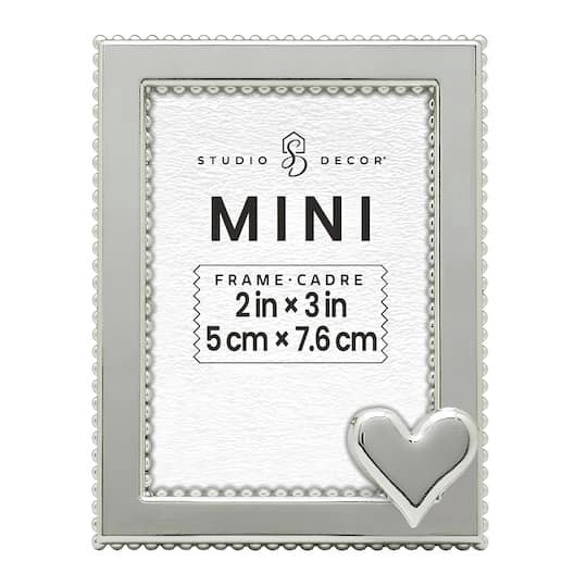 slide 1 of 3, Mini Silver Heart Frame By Studio Decor, 2 in x 3 in