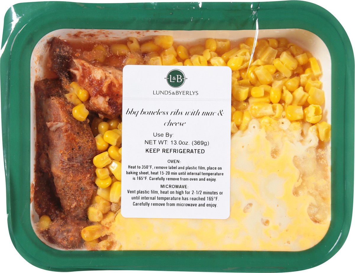 slide 2 of 13, L&B BBQ Boneless Ribs with Mac & Cheese 13.0 oz, 13 oz