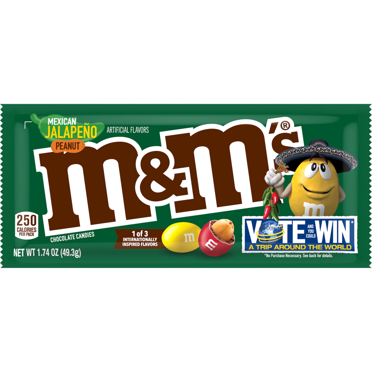 slide 1 of 1, M&M's Flavor Vote Mexican Jalapeño Peanut Chocolate Candy, 1.74 oz