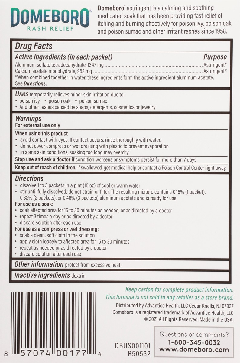 slide 2 of 9, Domeboro Astringent Solution Powder Packets, 12 Count, 1 ct