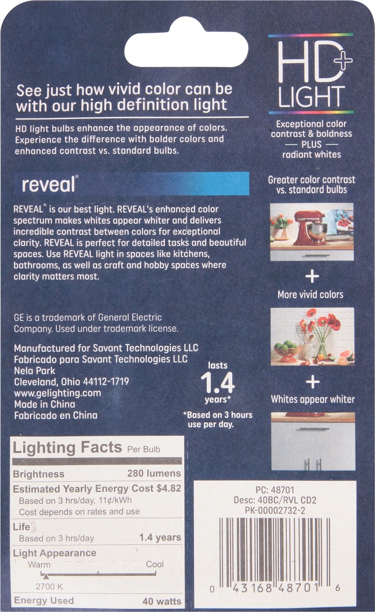 slide 9 of 11, GE Reveal 40 Watts Light Bulb 2 ea, 2 ct