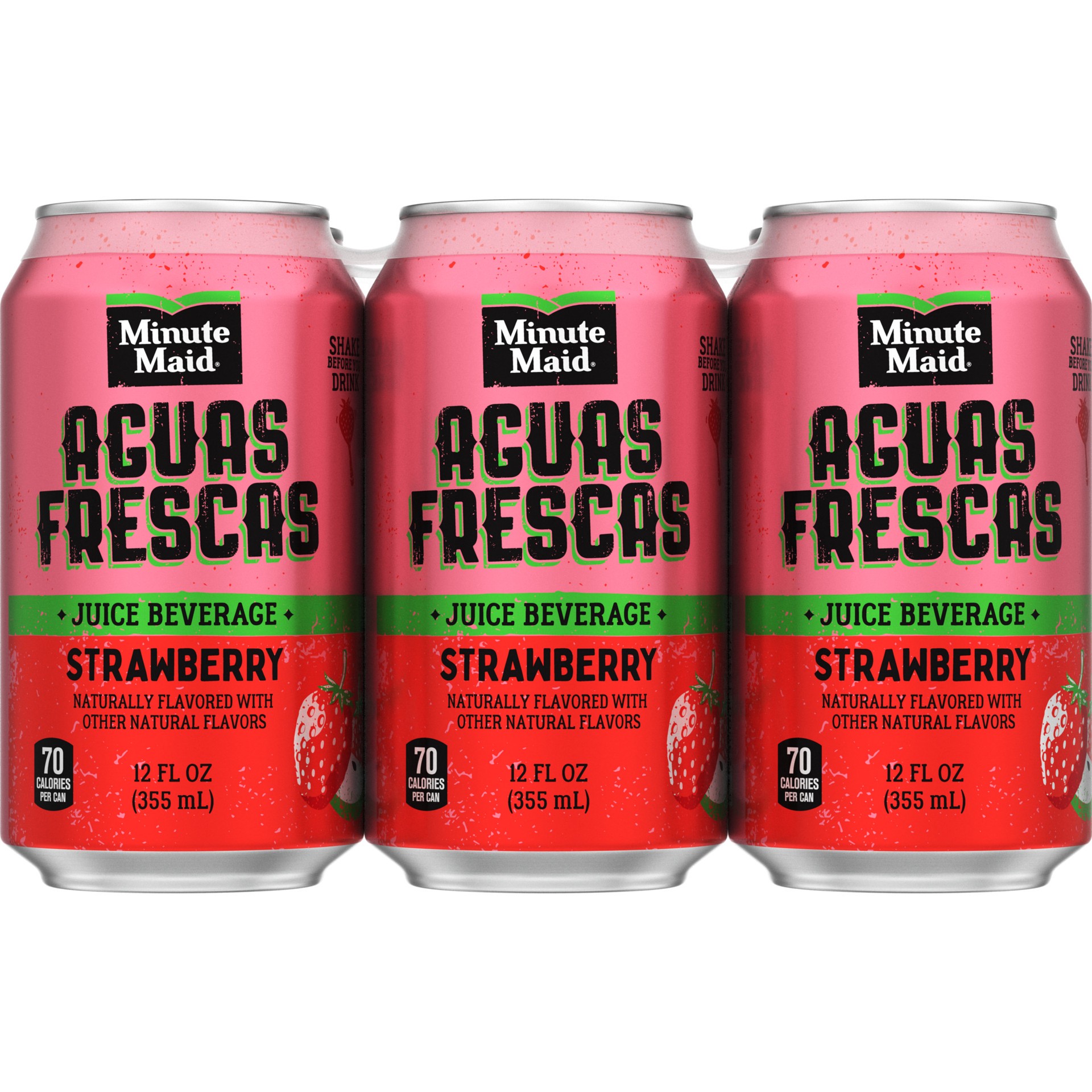 slide 1 of 1, Minute Maid Aguas Frescas Strawberry Cans, 12 fl oz, 6 Pack, 6 ct; 12 oz