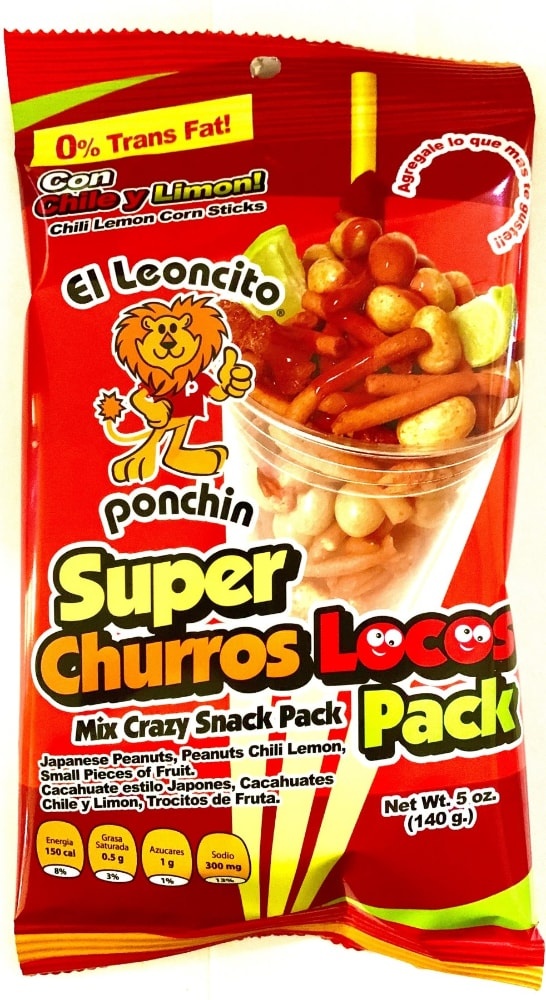 slide 1 of 1, Super Leon Ponchin Chile Y Limon Super Churros Locos Snack Mix Pack, 5 oz