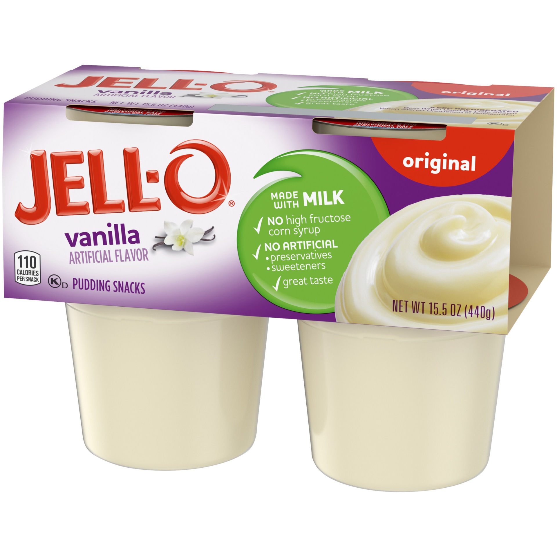 slide 4 of 7, Jell-O Original Vanilla Ready-to-Eat Pudding Cups Snack Cups, 4 ct