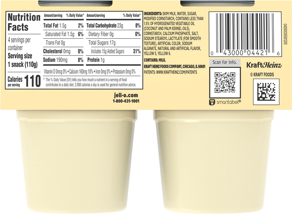 slide 7 of 9, Jell-O Original Vanilla Artificially Flavored Ready-to-Eat Pudding Snack Cups, 4 ct Cups, 15.5 oz