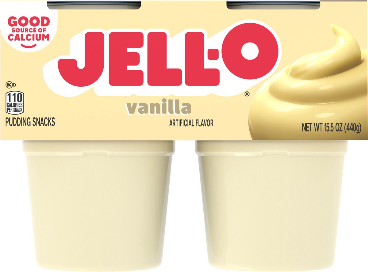 slide 6 of 9, Jell-O Original Vanilla Artificially Flavored Ready-to-Eat Pudding Snack Cups, 4 ct Cups, 15.5 oz