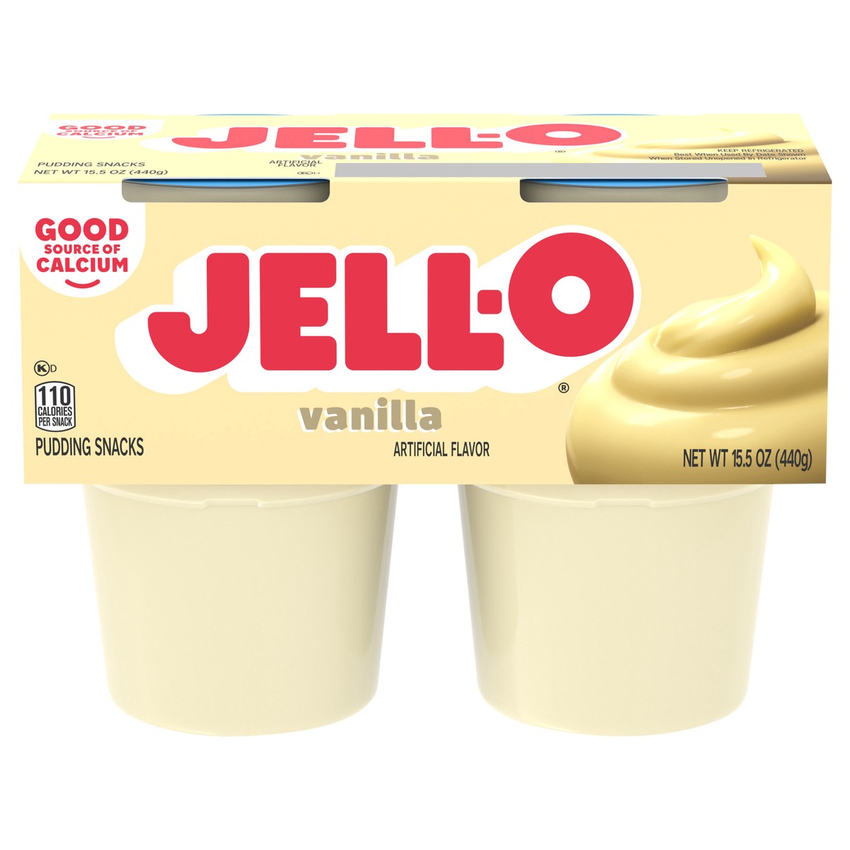 slide 1 of 9, Jell-O Original Vanilla Artificially Flavored Ready-to-Eat Pudding Snack Cups, 4 ct Cups, 15.5 oz