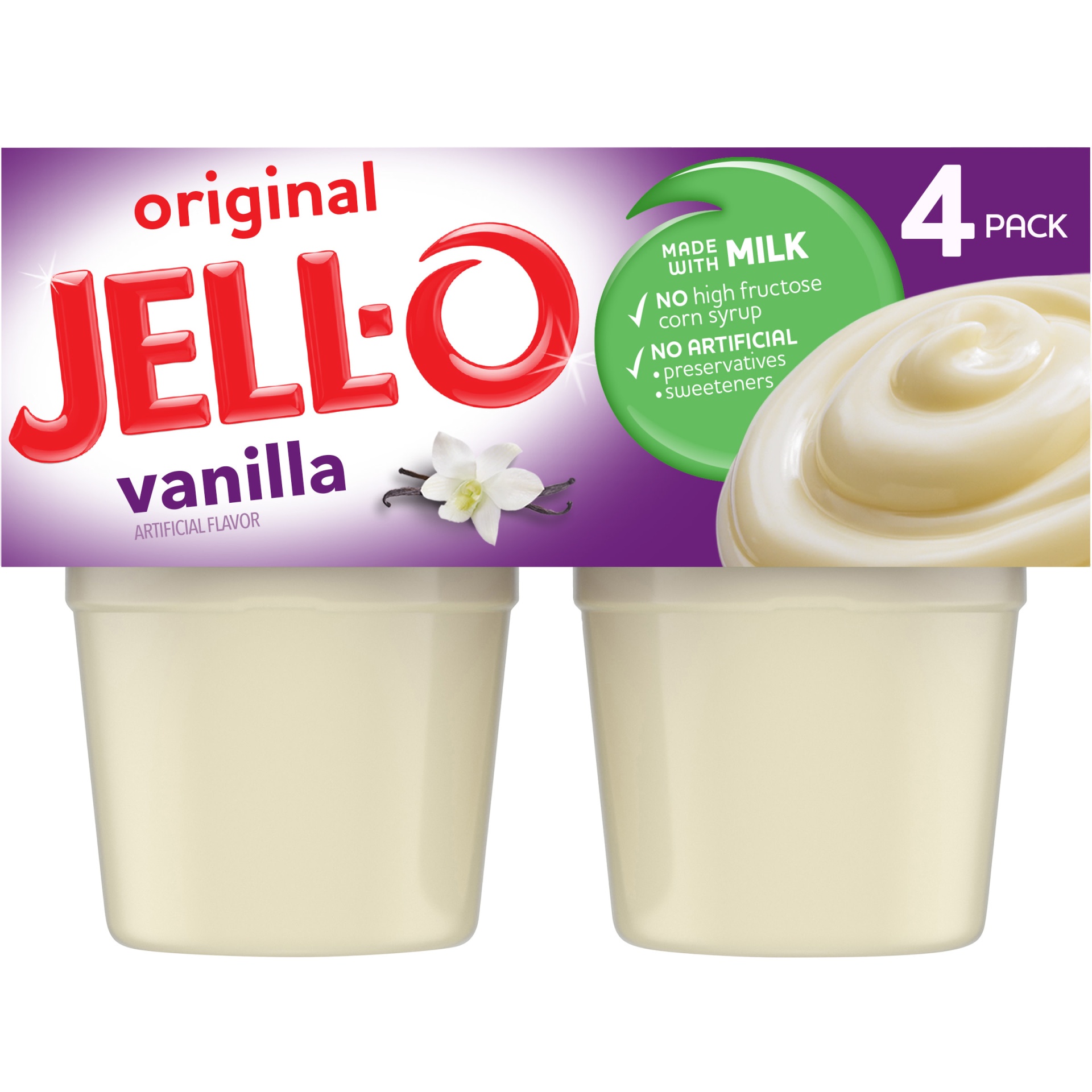 slide 1 of 7, Jell-O Original Vanilla Ready-to-Eat Pudding Cups Snack Cups, 4 ct