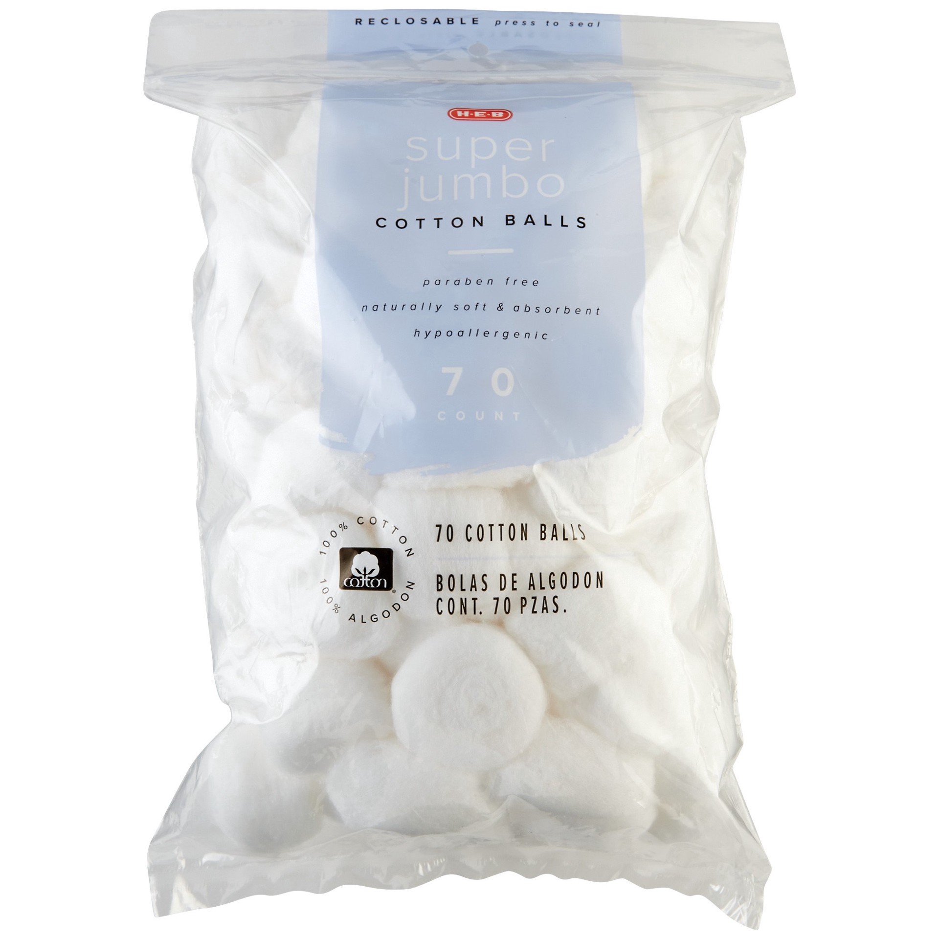slide 1 of 1, H-E-B Super Jumbo Cotton Balls, 70 ct