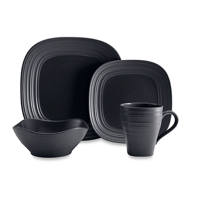 slide 1 of 1, Mikasa Swirl Square Place Setting - Graphite, 4 ct