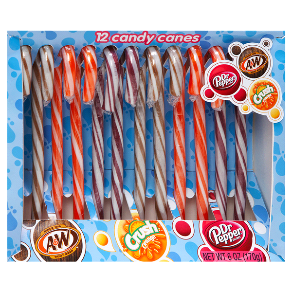 slide 1 of 1, Dr Pepper Orange Crush A&W Holiday Candy Canes, 6 oz