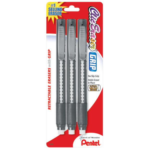 slide 1 of 3, Pentel Clic Eraser Pencil-Style Grip Eraser, Assorted, 3 ct