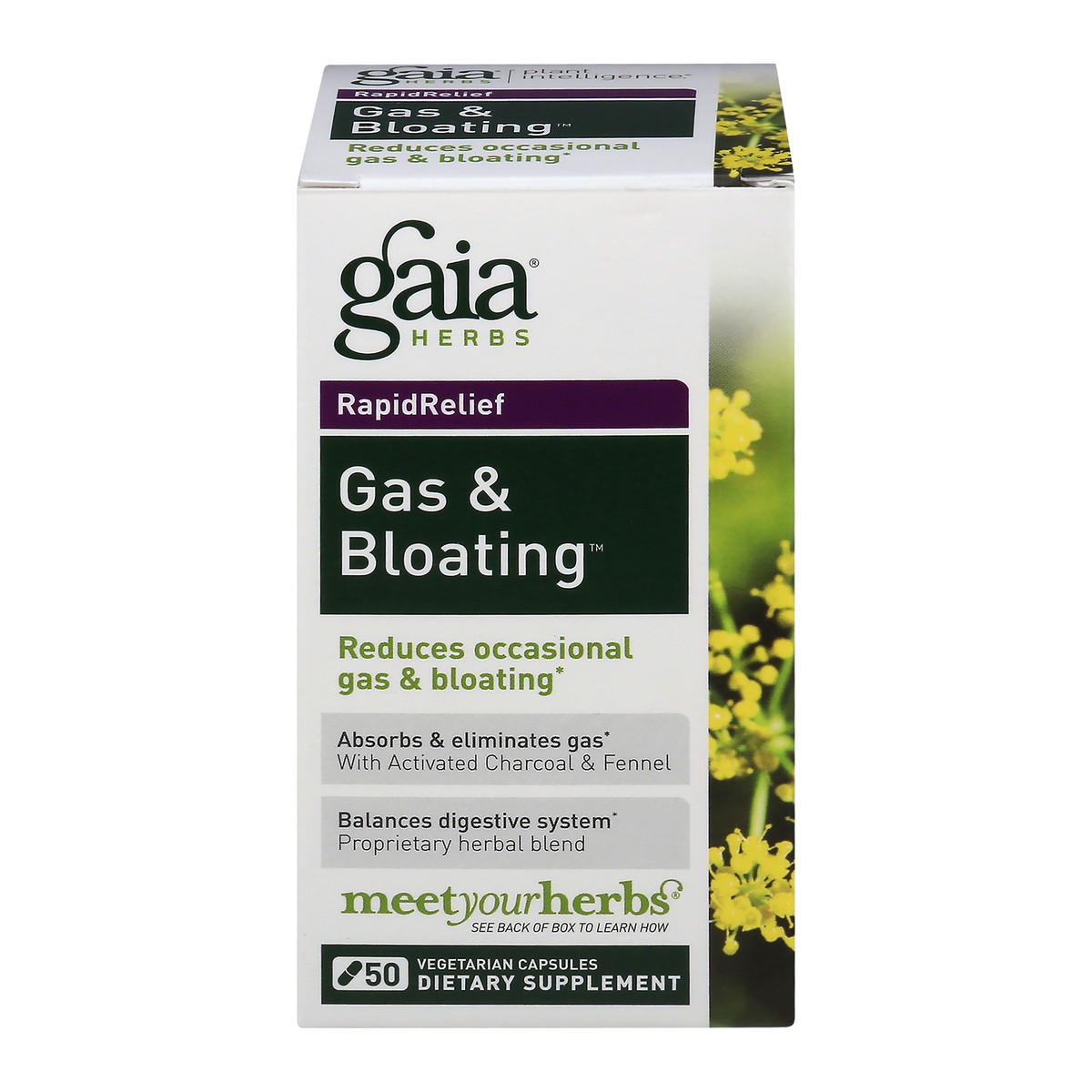 slide 1 of 9, Gaia Gas & Bloating, 50 ct