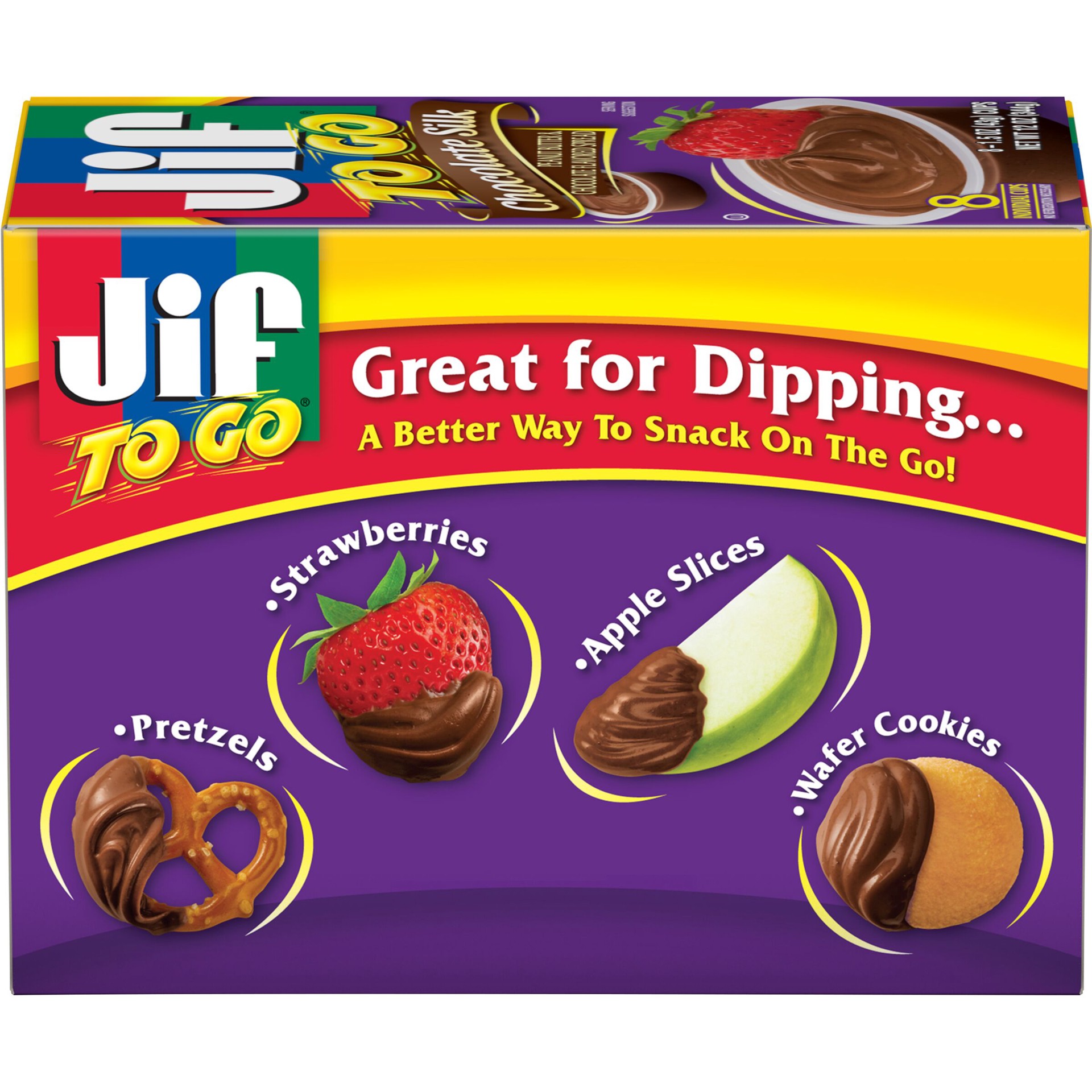 slide 2 of 4, Jif To Go Chocolate Silk Peanut Butter & Chocolate Flavored Spread, 8 Count, 12 oz