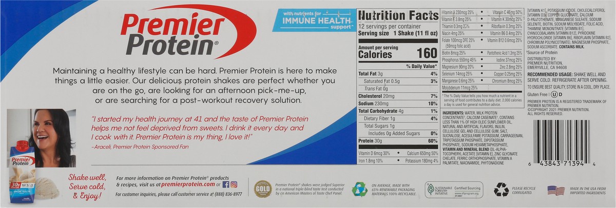 slide 12 of 13, Premier Protein Nutritional Shake - Vanilla - 11 fl oz/12pk, 132 fl oz