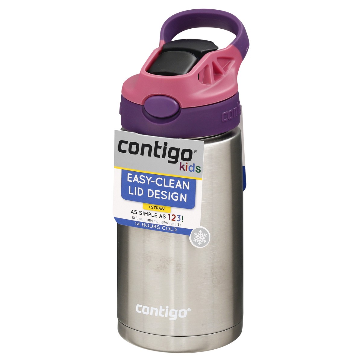 slide 2 of 11, Contigo Kids Stainless Steel Water Bottle with Redesigned AUTOSPOUT Straw, Eggplant & Punch, 1 ct