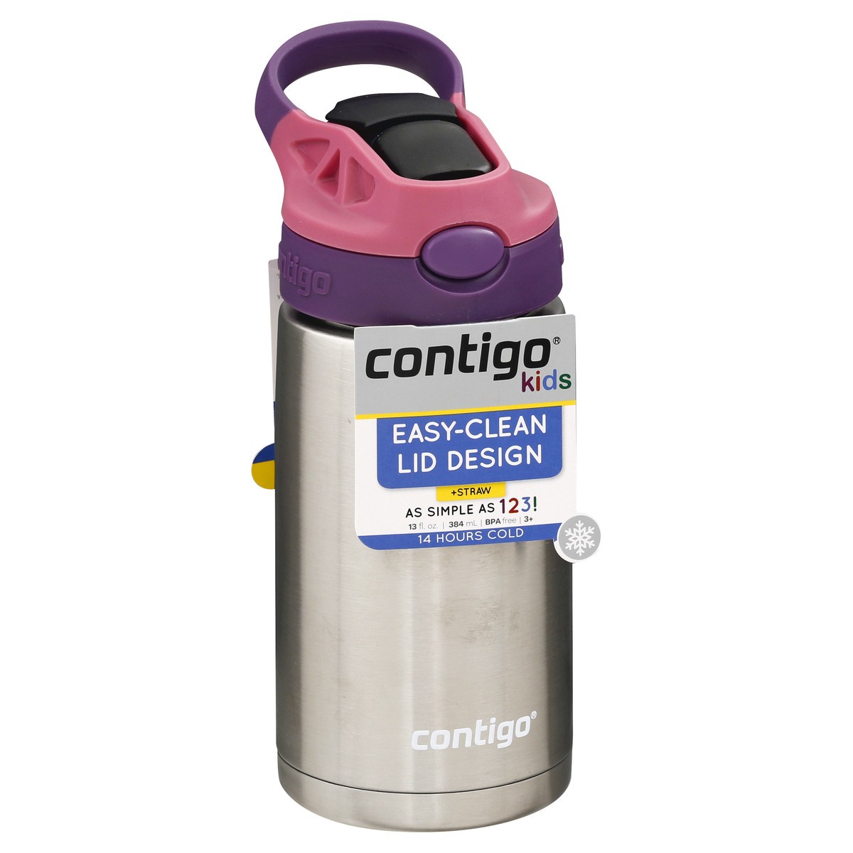 slide 7 of 11, Contigo Kids Stainless Steel Water Bottle with Redesigned AUTOSPOUT Straw, Eggplant & Punch, 1 ct